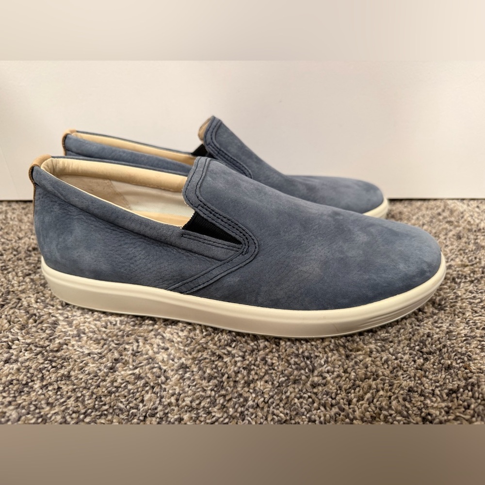 Ecco Women's Slip-On Suede Sneakers in Dusty Blue and White